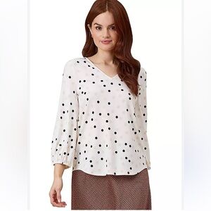 Adrianna Papell Black Polka Dot Ruched Sleeve Blouse - Size L